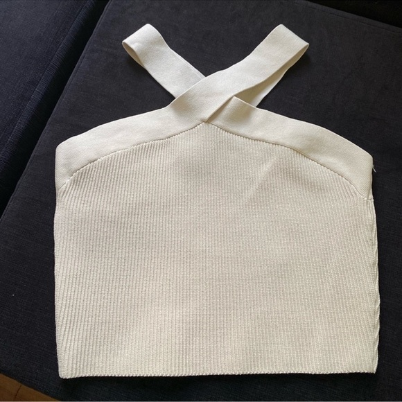 Aritzia Babaton Sculpt Knit Criss Cross Cropped Tank Matte Pearl Women's Large - Picture 8 of 12